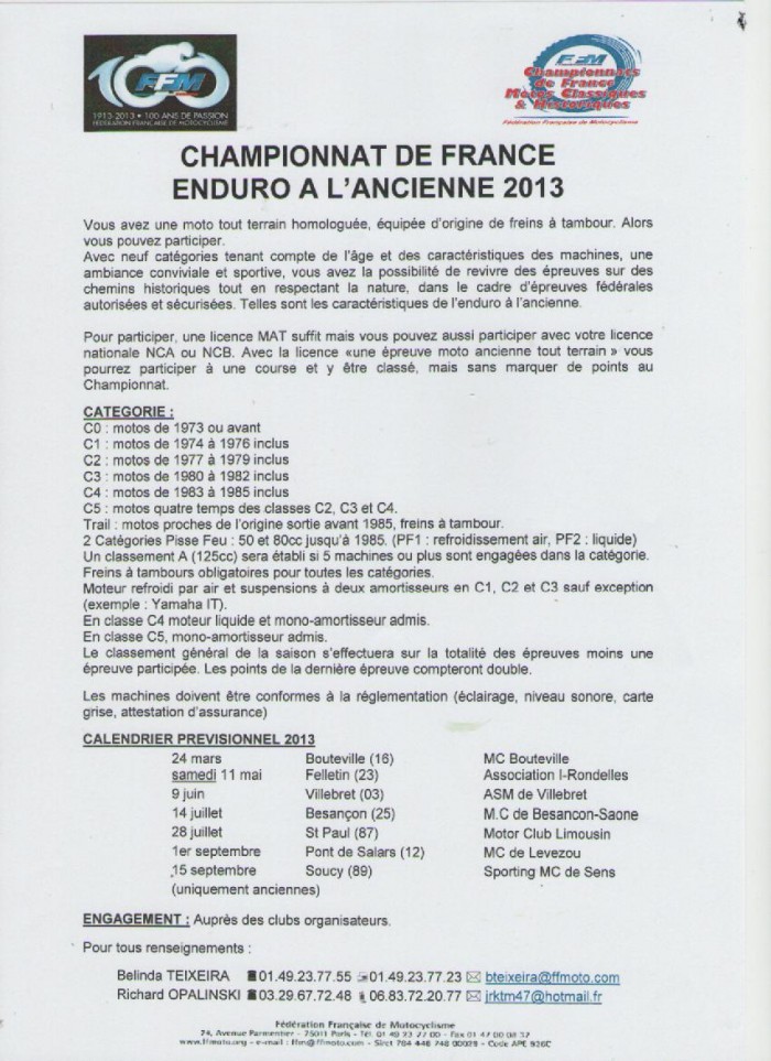 Règlementation 2013 -  Champ. de France d'Enduro à l'ancienne : Help