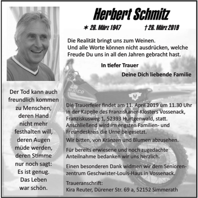 Herbert Schmitz  , encore un Champion qui s'en va !
